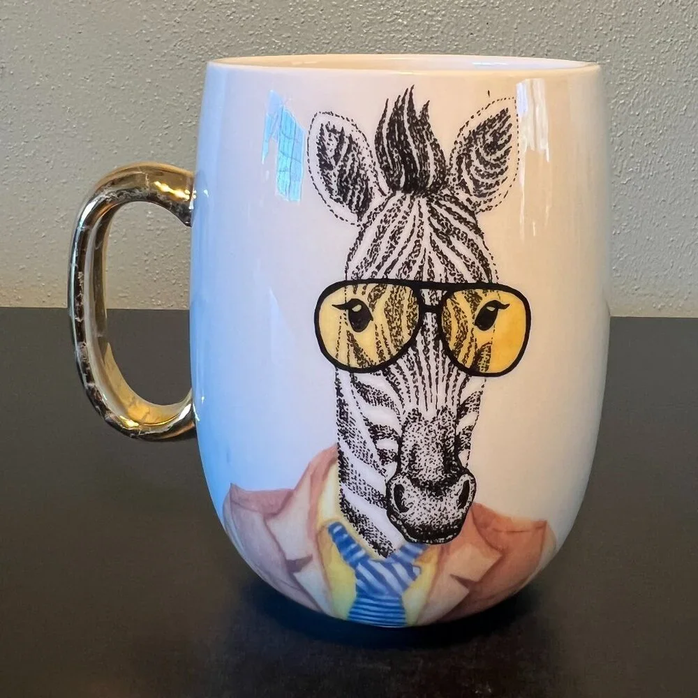Pier 1 Imports ZEBRA Hipster Animal Aviator Sunglasses Suit Tie Coffee Cup Mug